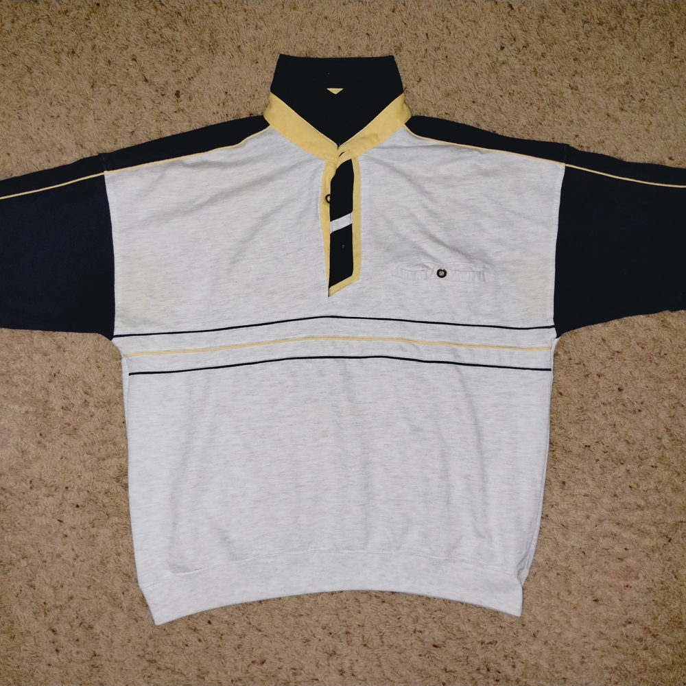 Puritan Men's Navy and Yellow Casual Shirt